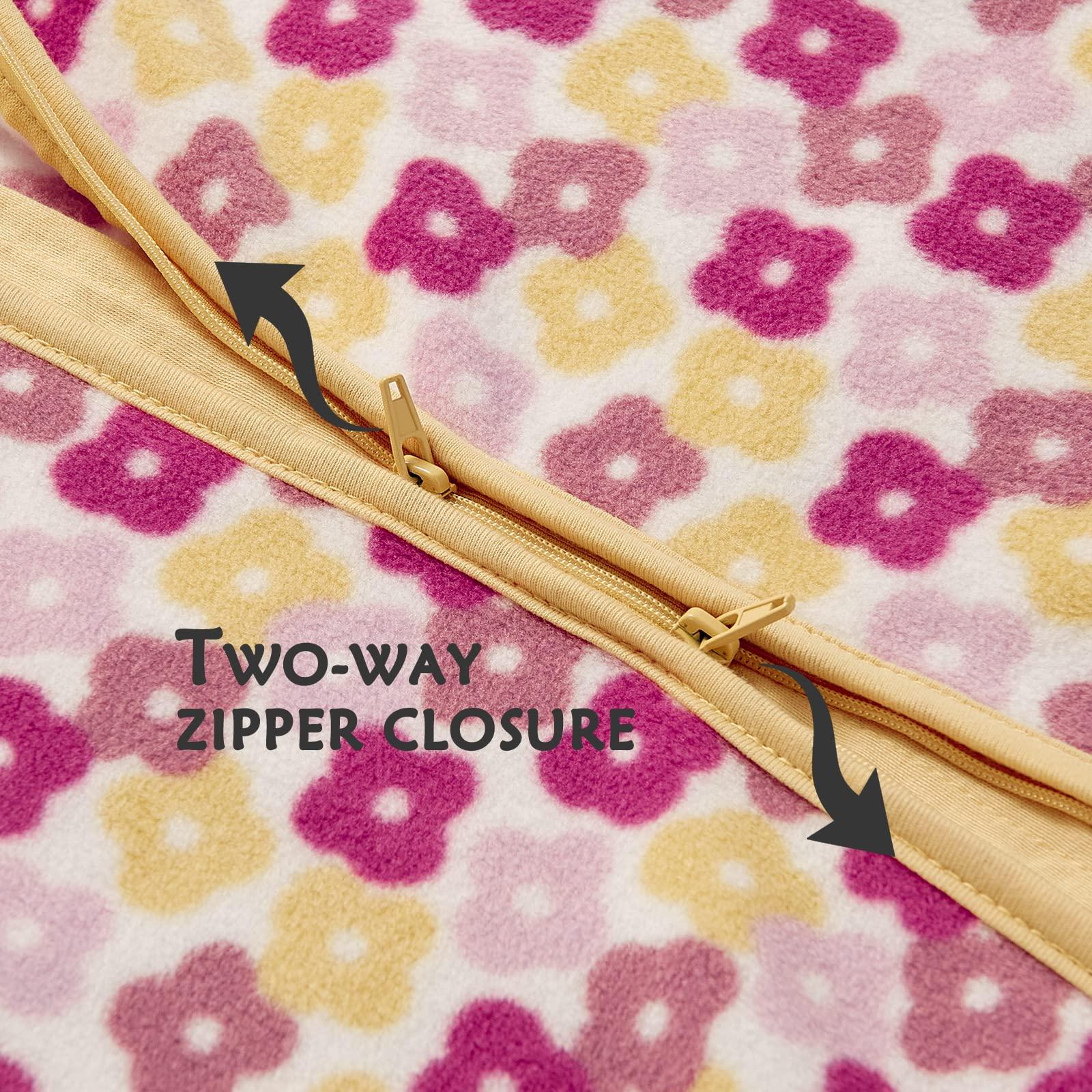 DaysU DaysU Micro Fleece Baby Sleep Sack 0-6 Months, 1.0 TOG Baby Sleeveless Wearable Blanket with 2-Way Zipper, Sleeping Bag for Baby Girl, 1 Pack, Flower