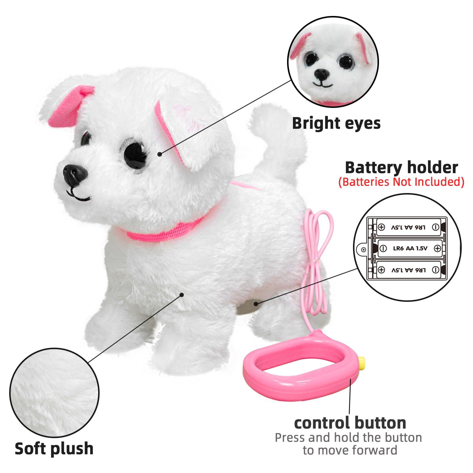 YH YUHUNG YH YUHUNG Walking and Barking Toy Dog with Remote Control Leash Puppy Electronic Pets Interactive Toys for Kids (White)
