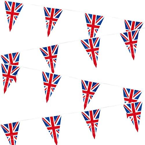 Shatchi SHATCHI 70 Ft Union Jack 50 Triangle Bunting Plastic Olympics Britain Flags Banner UK Decorations, 20m/65ft
