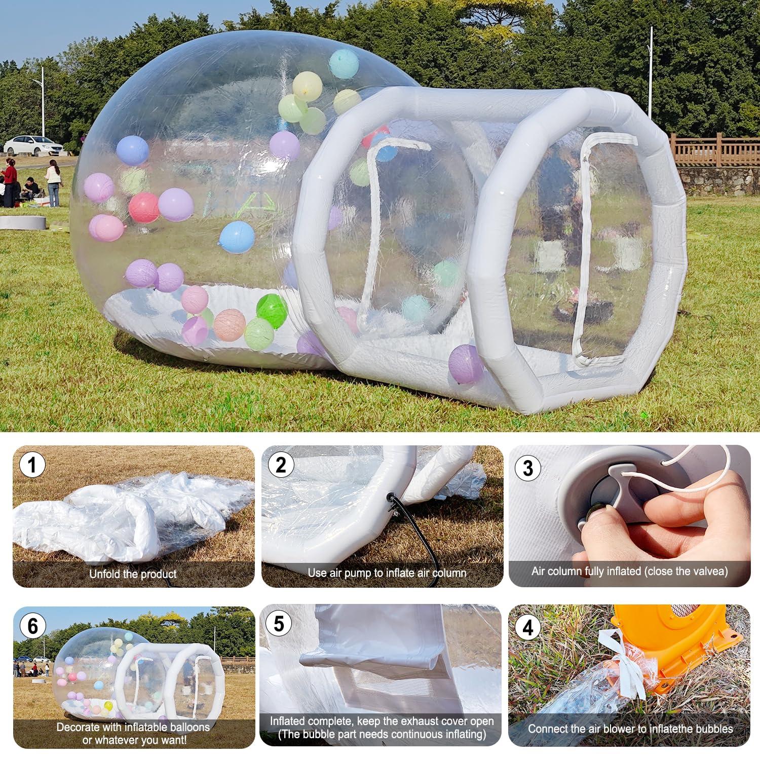 SUDOO Inflatable Bubble Balloon House, Inflatable Tent Bubble House 10ft Dome 6ft Tunnel for Kids/Home/Wedding/Garden Party, Malls, Parks Event Exhibition, Clear Dome Balloon Garden Tent with Blower/Pump