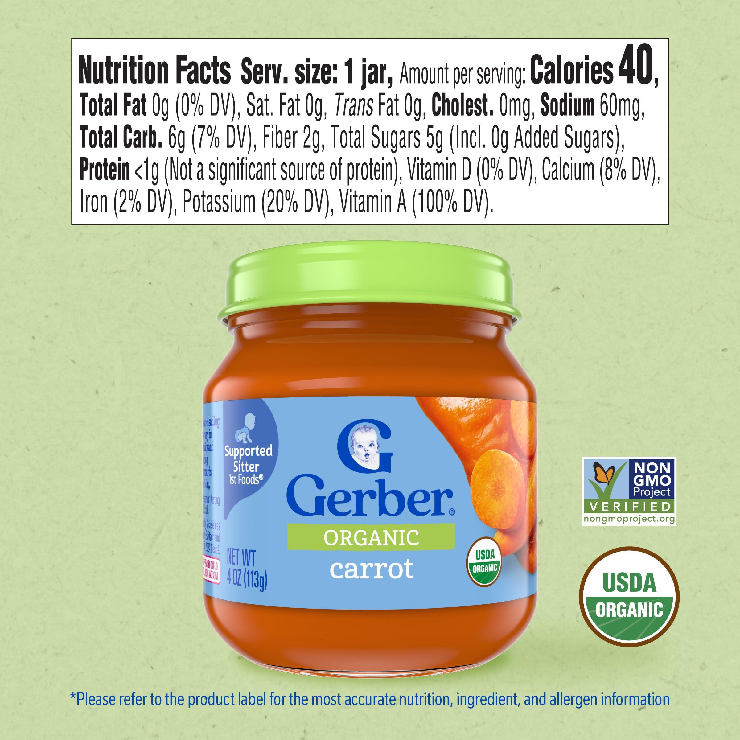 Gerber Gerber 1st Foods Organic for Baby Baby Food, Carrot, 4 oz Jar (10 Pack)