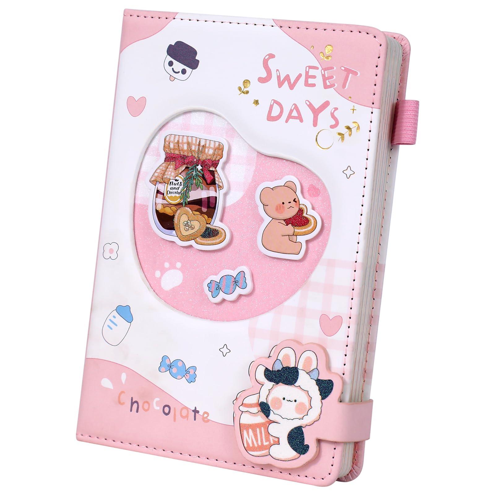 Perfect Care Cute Journal Notebook, Kawaii Journal Notebook Sweet Days Series, PU Leather Cover Journal Diary Notebook with Magnetic Buckle 256pages (pink)