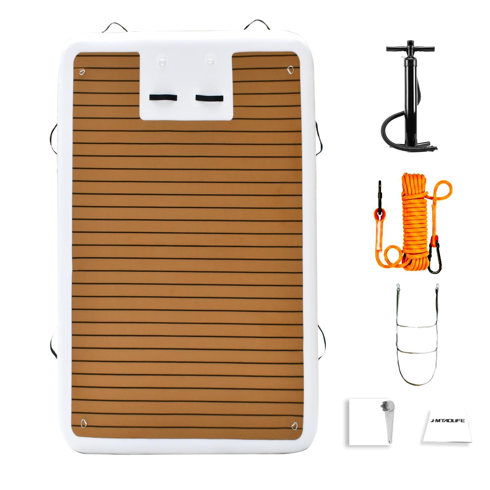 Hmtaolife Hmtaolife Inflatable Floating Dock with Wood Grain EVA, Non-Slip Water Floating Dock Swim Platform with Detachable Ladder Swim Deck Raft Water Platform for Lake Pool Ocean