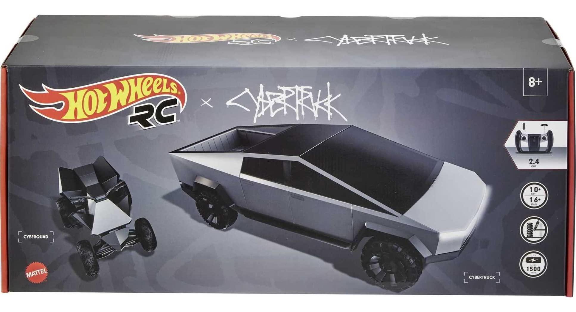 Hot Wheels Hot Wheels RC 1:10 Tesla Cybertruck Radio-Controlled Truck & Electric Cyberquad, Custom Controller, Speeds to 12 MPH, Working Headlights & Taillights, for Kids & Collectors