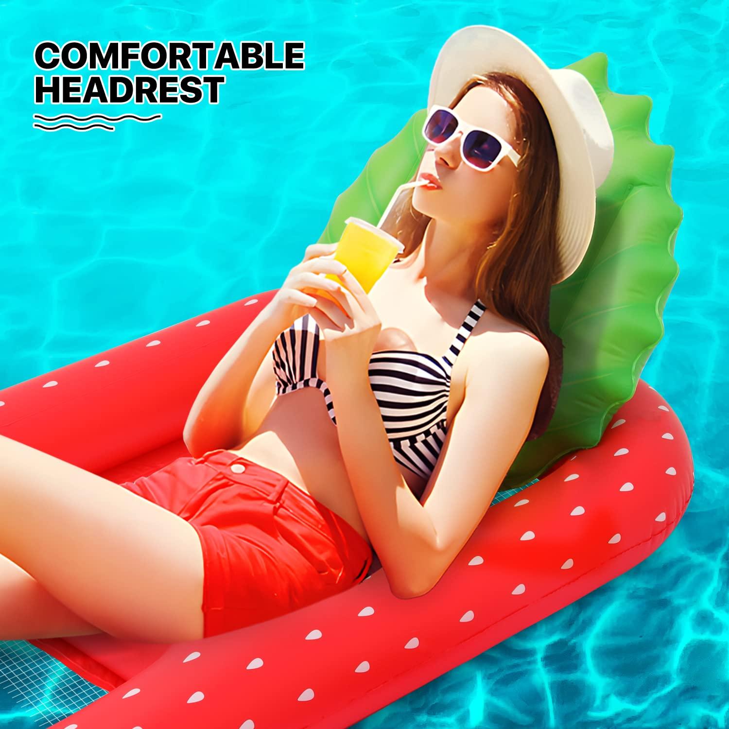 MoNiBloom MoNiBloom Pool Float for Adult Inflatable Giant Floaties Strawberry Lake Rafts Fruit Swimming Floaty Summer Beach Ride-ons