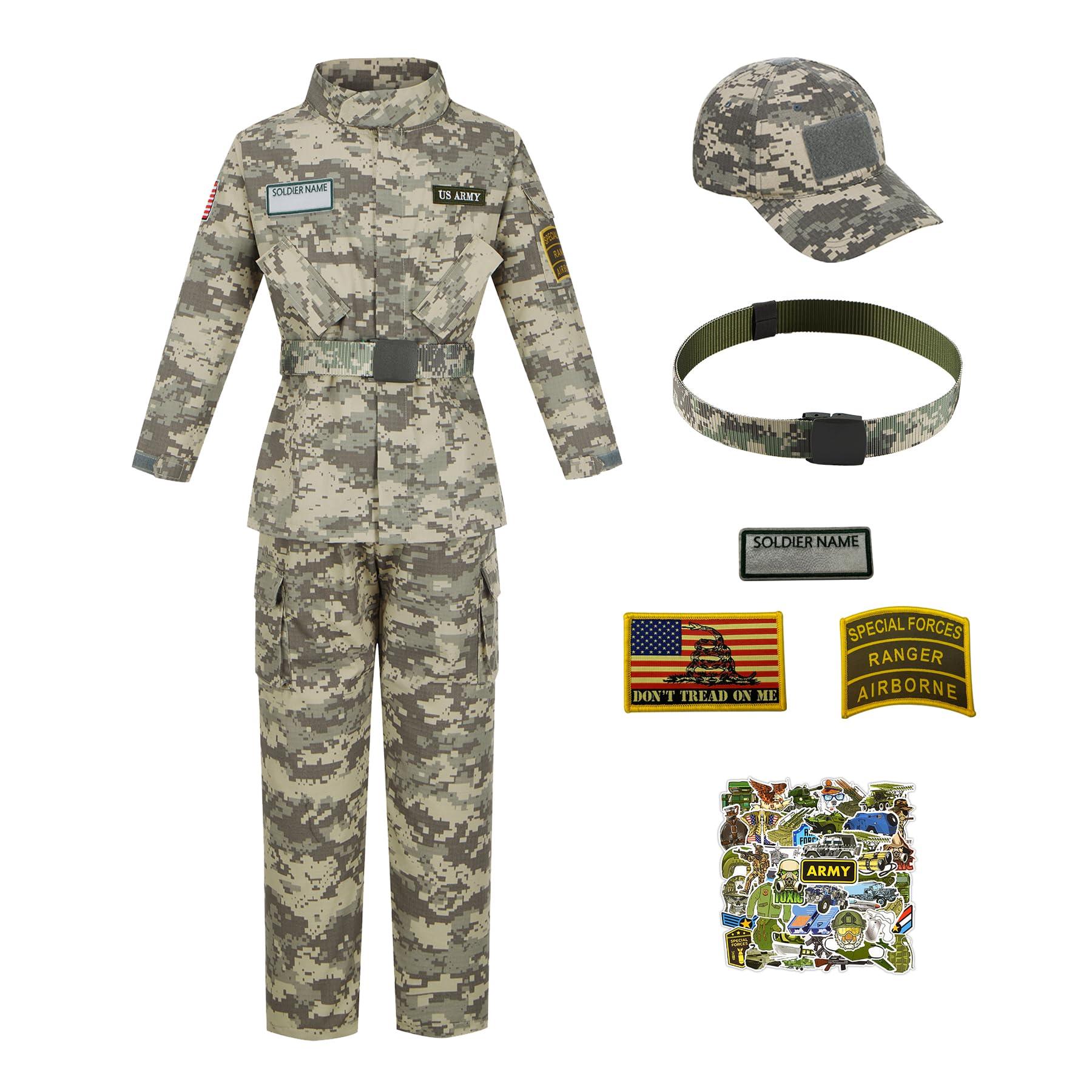 Kosgraiy Kosgraiy Kid Army Costume,Kid Deluxe Soldier Costume,Military Costume Boy and Girl,Army Camouflage Uniform for Kid,L/8-10Years
