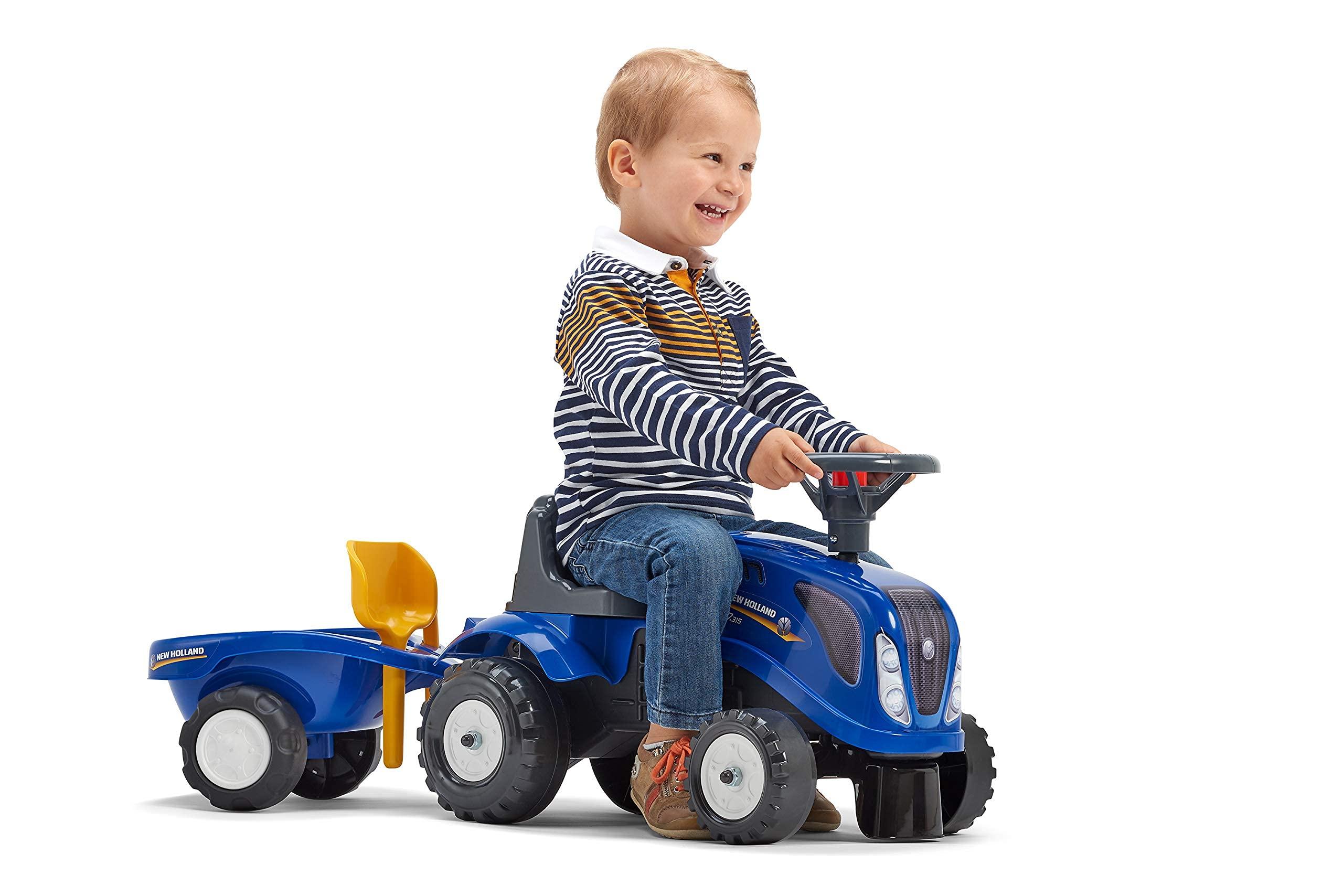 Falk Falk New Holland Tractor with Trailer, Rake and Shovel, 2 Sets of Stickers, Push Ride-On Toy for Toddlers +1 Year FA280C
