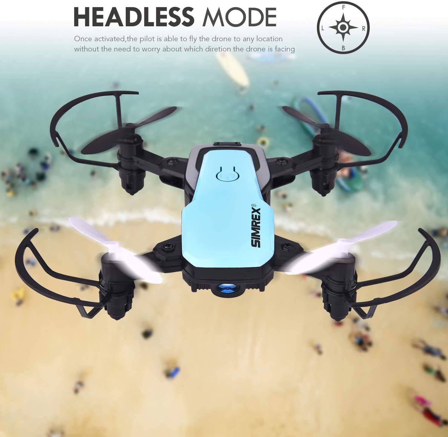 SIMREX SIMREX X300C Mini Drone RC Quadcopter Foldable Altitude Hold Headless RTF 360 Degree FPV Video WiFi 720P HD Camera 6-Axis Gyro 4CH 2.4Ghz Remote Control Super Easy Fly for Training Blue