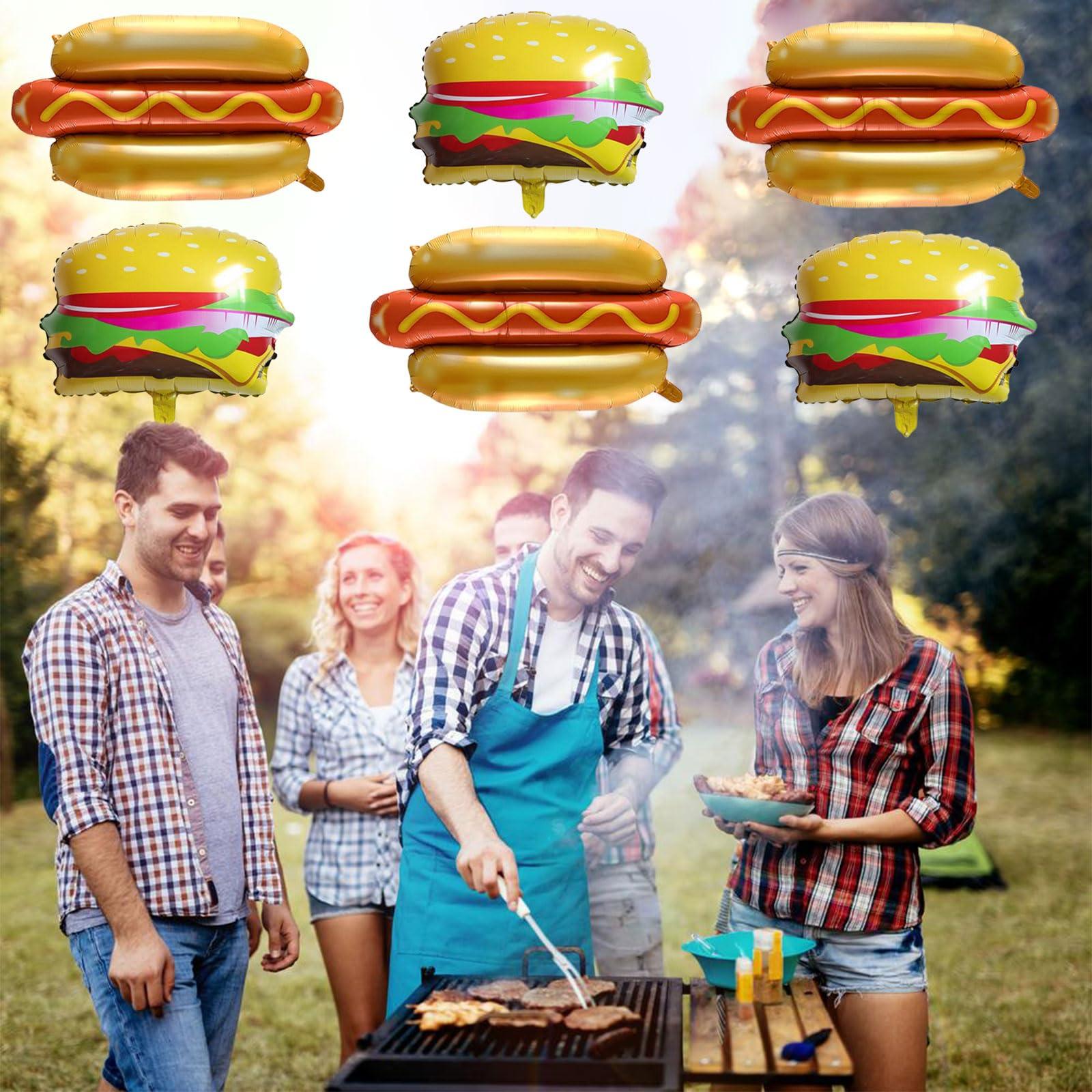 Eostankr Food Themed Balloons Hot Dog Balloon Hamburger Foil Balloon BBQ Party Balloons for Picnic Birthday Party Decorations Supplies 6 Pcs