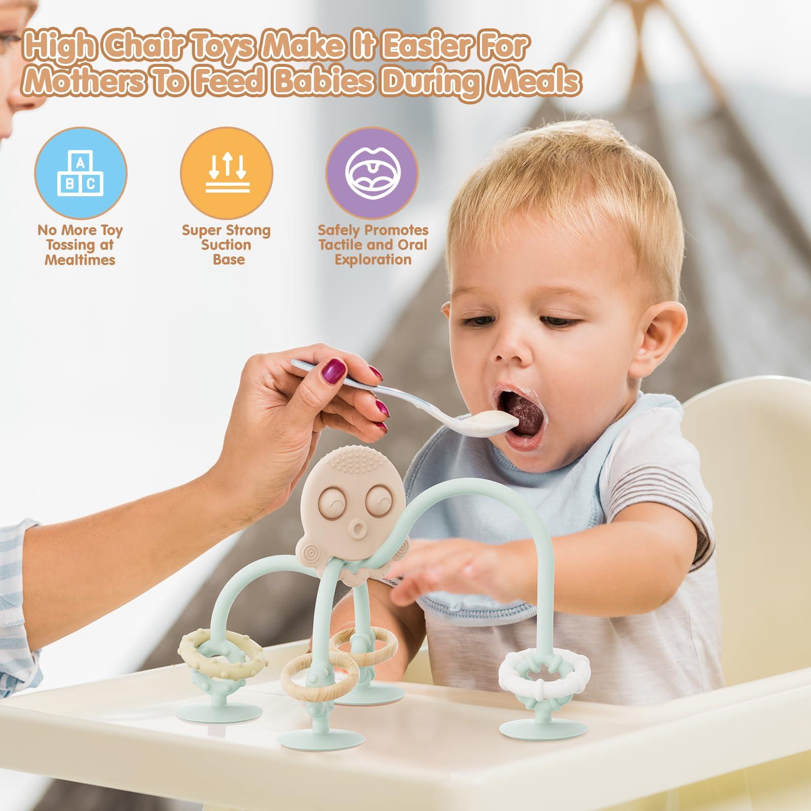 Happi2U Happi2U Baby Teething Toys, High Chair Toy with Suction Cup for Infant Toddlers 6 12 18 24 Month, Food Grade Silicone Teether with Oak Loop, Montessori Sensory Educational Baby Bath Toy Gifts (Green)