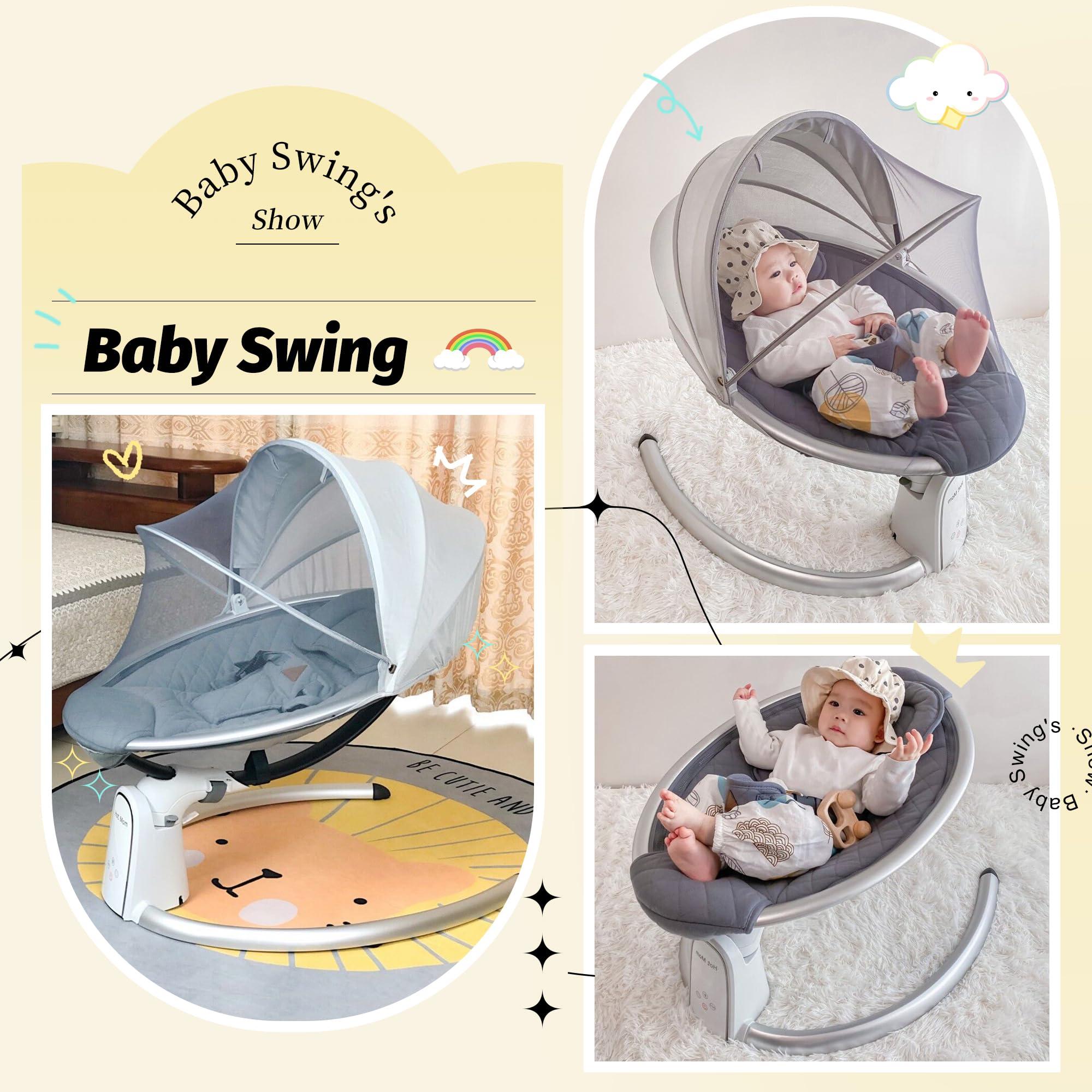 Hot Mom Hot Mom Upgrade Cotton Electric Baby Bouncer for Infant,Bluetooth Baby Swing Enabled Automatic, Baby Rocker Inset Music Speaker, Baby Chair Intelligent Timing & LED Touch Screen (Dark grey1)