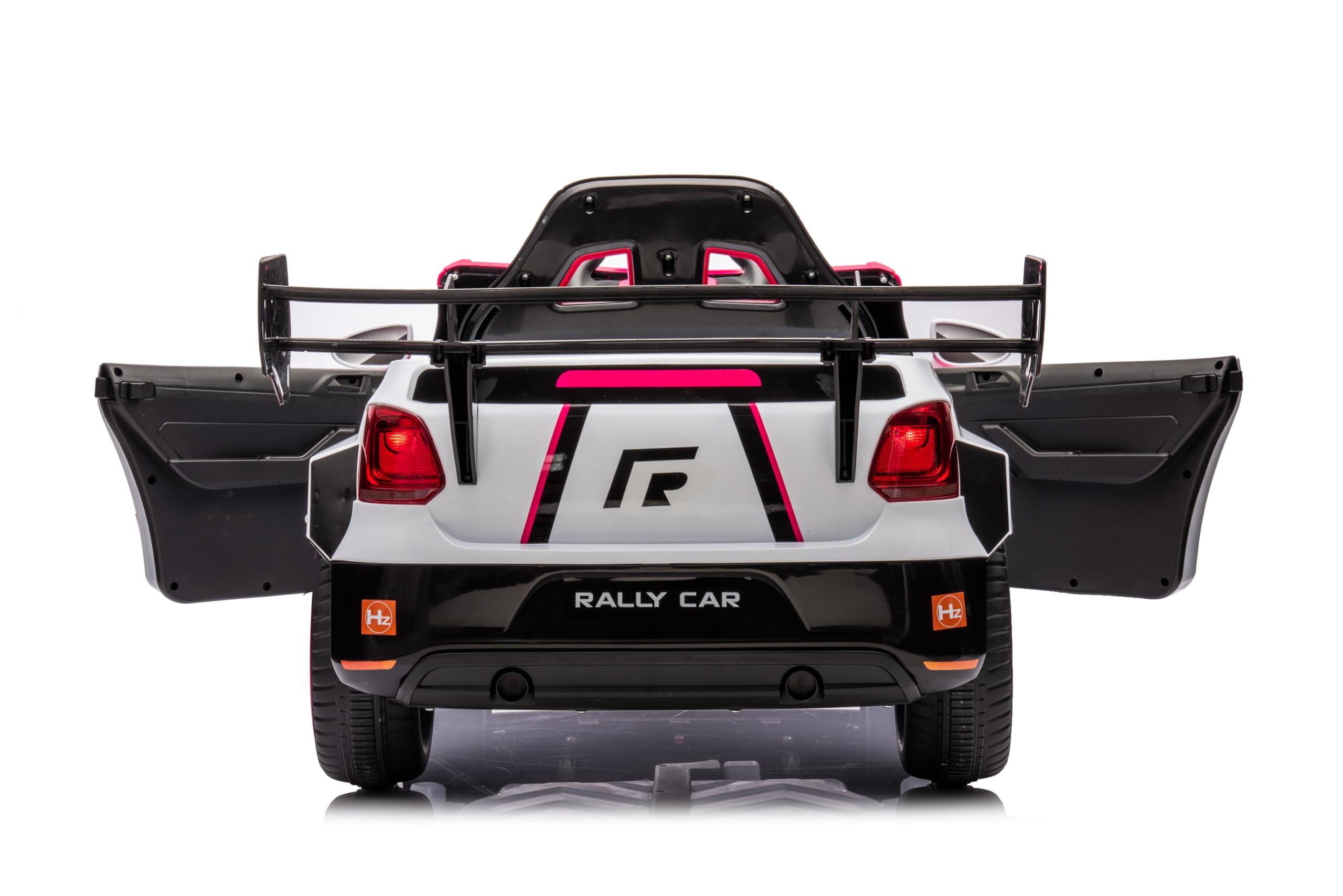 JoyRydz 12V Kids Car Ride on Toys w/Remote,2x20W Motors Children Ride-on Race Car to Drive,12V Kids Electric Vehicles for Ages 3-8 Boys Girls (Red & White)