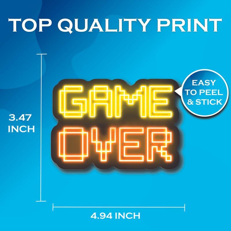 FHJ Game Over - Cool Retro Neon Gamer Stickers - Premium Quality Vinyl Bumper Stickers 2-Pack | 5-Inch on Widest Side | Made in USA - FHJ538