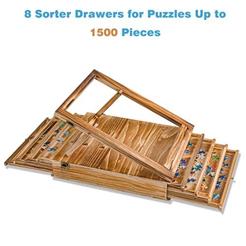 LAVIEVERT Lavievert Jigsaw Puzzle Sorting Trays & Puzzle Bracket Set, Adjustable Puzzle Easel Holder for Puzzle Board, Wooden Puzzle Sorters with Drawer Design for Up to 1500 Pieces - Comes with NO Puzzle Board