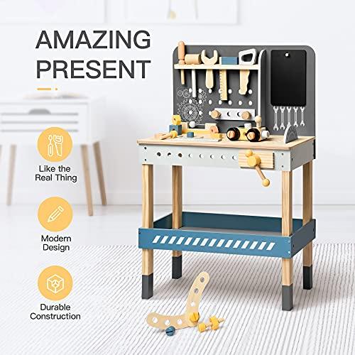 ROBUD ROBUD Wooden Tool Workbench for Kids Toddlers, Toy Tools Set Gift for 3 4 5 6 7 Years Old and Up