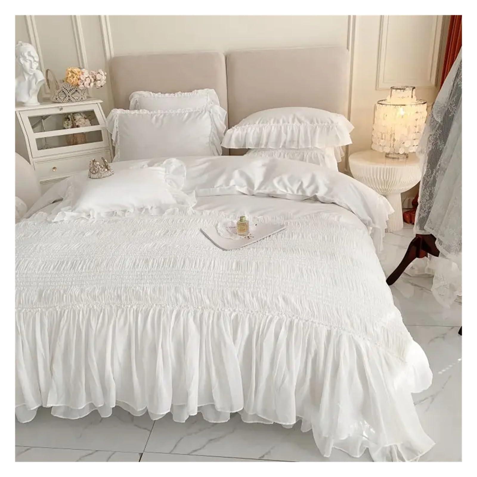 ADovz ADovz 4pcs Bedding Set Egyptian Cotton Bedlinen Ruffle Duvet Cover Flat Sheet Pillowcase White Bed Set for Girls,Bed Sheets