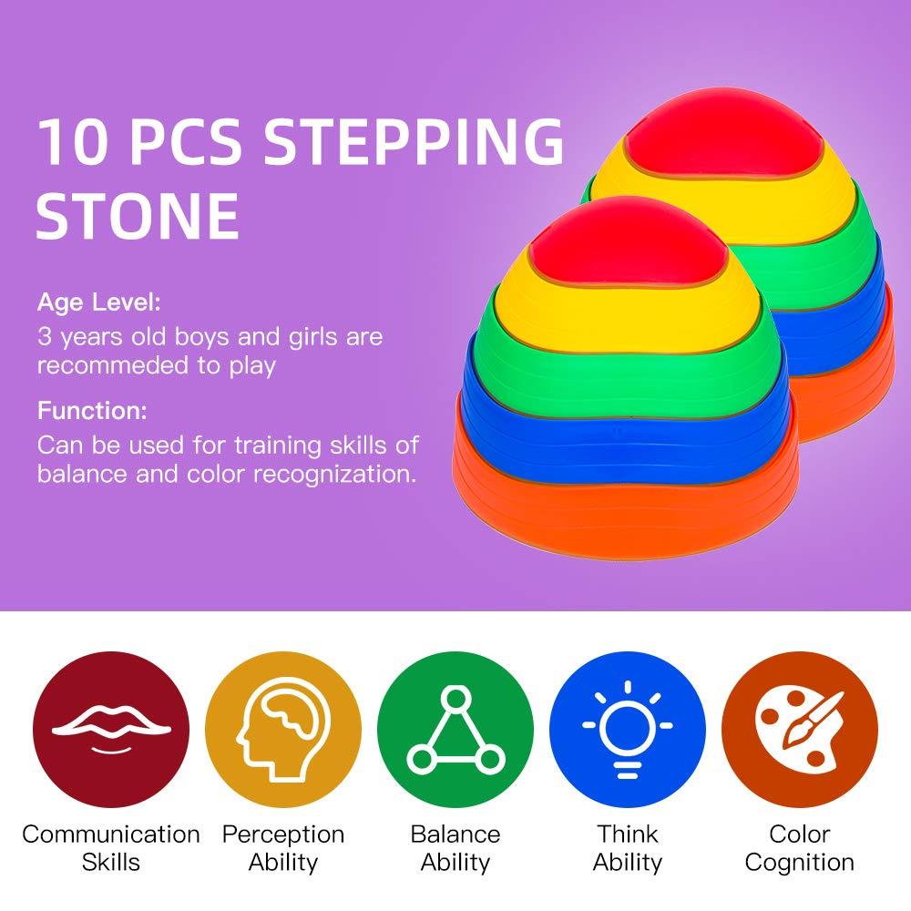 OMNISAFE OMNISAFE 10 Pcs Balance Stepping Stones for Kids, Non-Slip Textured Surface and Rubber Edges, Indoor & Outdoor Obstacle Course Toy for Toddlers, Exercise Coordination & Strength, Sensory Toy