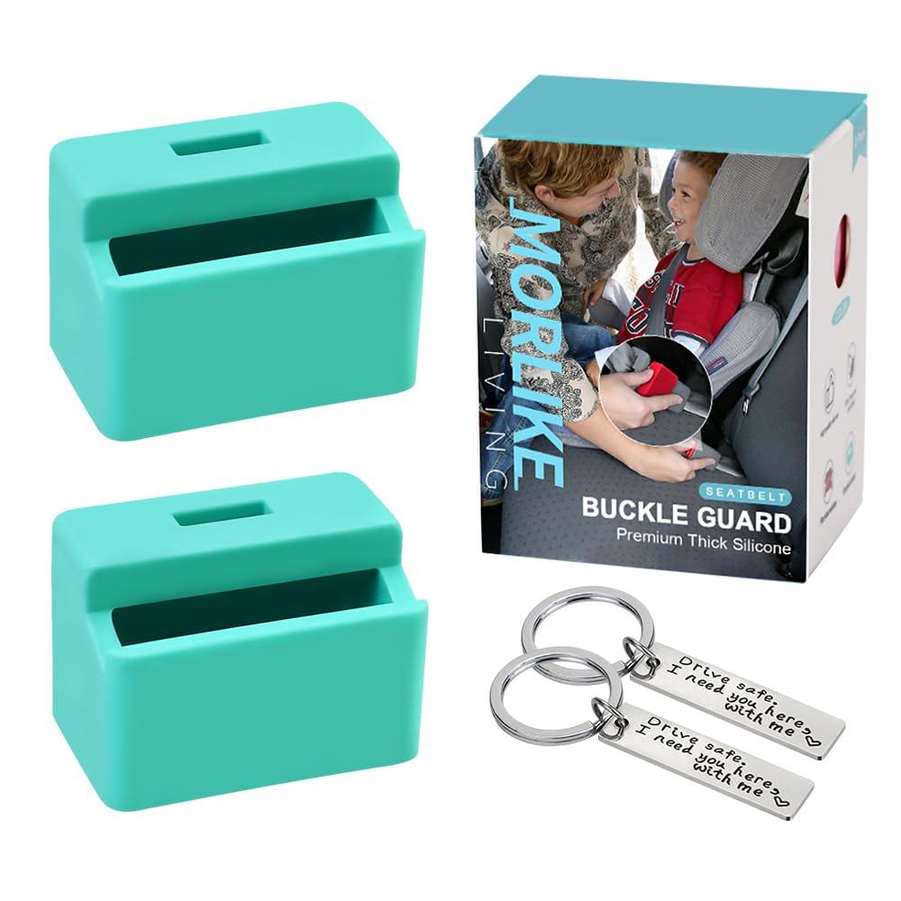MORLIKE LIVING Morlike Silicone Seatbelt Secure Buckle Safety Cover Lock | Keep Children Safe in Car Seat and Prevent Kids from Accidentally Unbuckling | Buckle Guard Fits Almost Vehicles (Light Blue, 2 Pack)
