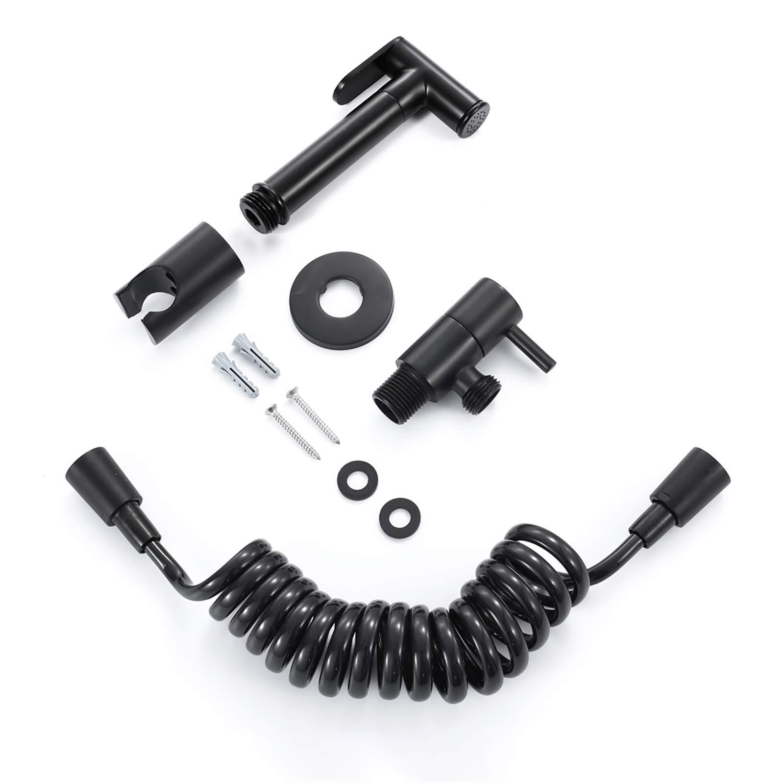 YUJBILTR Handheld Bidet Sprayer for Toilet, Brass Black Portable Cloth Diaper Sprayer Set Single Cold Water Bathroom Bidet Sprayer Kit with Shower Hose and Holder for Personal Hygiene, Pet Bathing