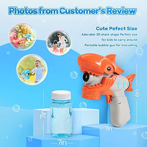 EagleStone 2 Bubble Gun for Kids,Light-Up and Musical Automatic Shark Bubble Blower Toys with 4 Bubble Solution,Fun Summer Outdoor Party Gift for 4 5 6 7 8+ Years Old Toddlers Boys Girls Bubble Maker Machine