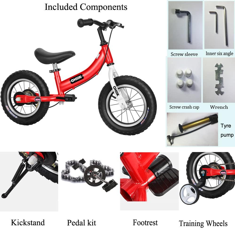 OHIIK OHIIK Balance Bike 2 in 1 for Kids 3 4 5 6 7 Years Old,Balance to Pedals Bike,12 14 16 inch Kids Bike,with Pedal kit,Training Wheels,Brakes (14 inch, Blue)