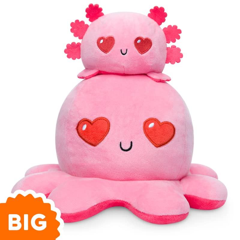TeeTurtle TeeTurtle - Original Reversible Big Octopus Plushie - Pink Heart Eyes + Fire Eyes - Huggable and Soft Sensory Fidget Toy Stuffed Animals That Show Your Mood - Perfect for Valentine\'s Day!