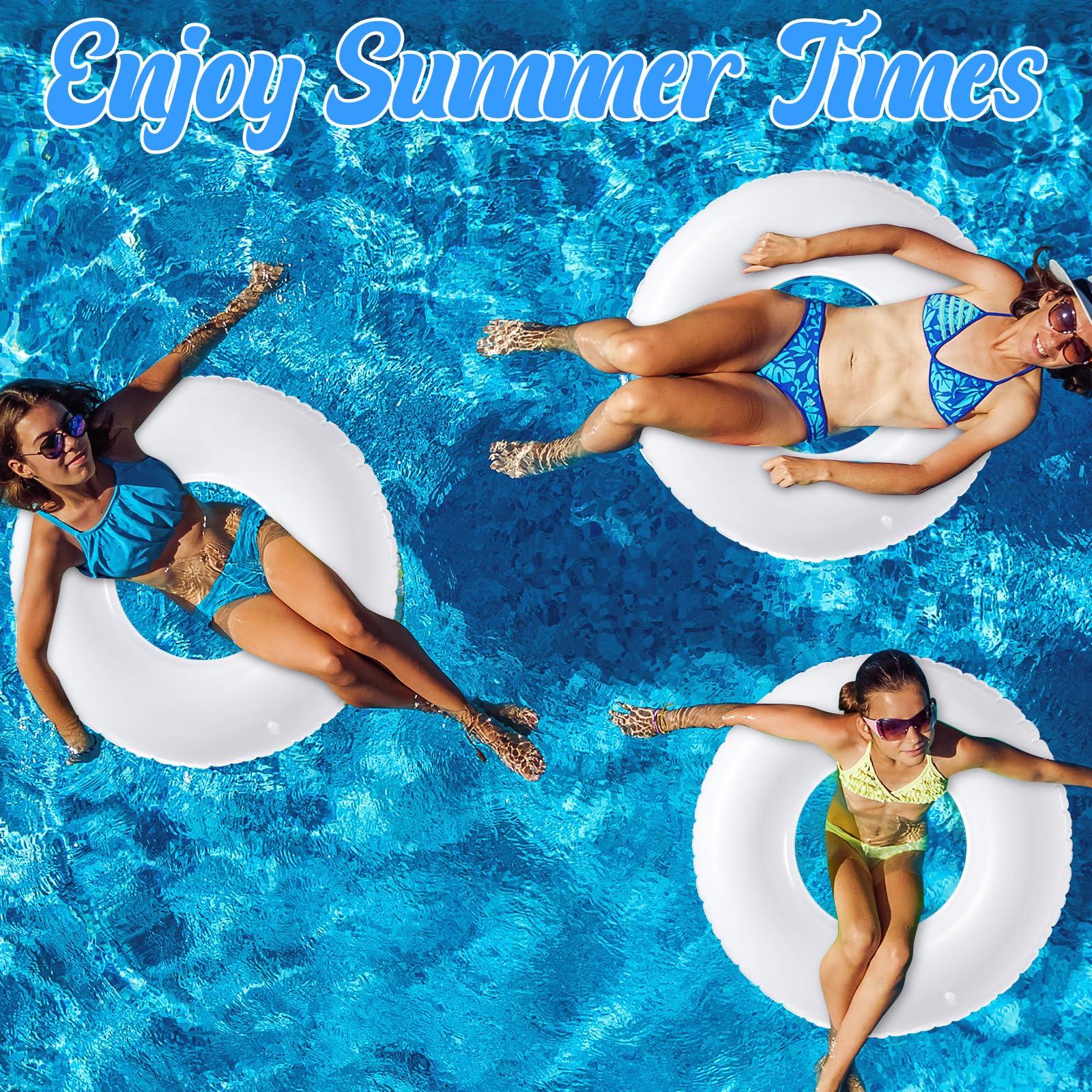 Gemscream Gemscream 3 Pcs Jumbo Inflatable Pool Float 47.24 Inches Swimming Ring Pool Floats White Inflatable Pool Float Tube for Adult Summer Vacation Beach River Bachelorette Wedding Party Supplies