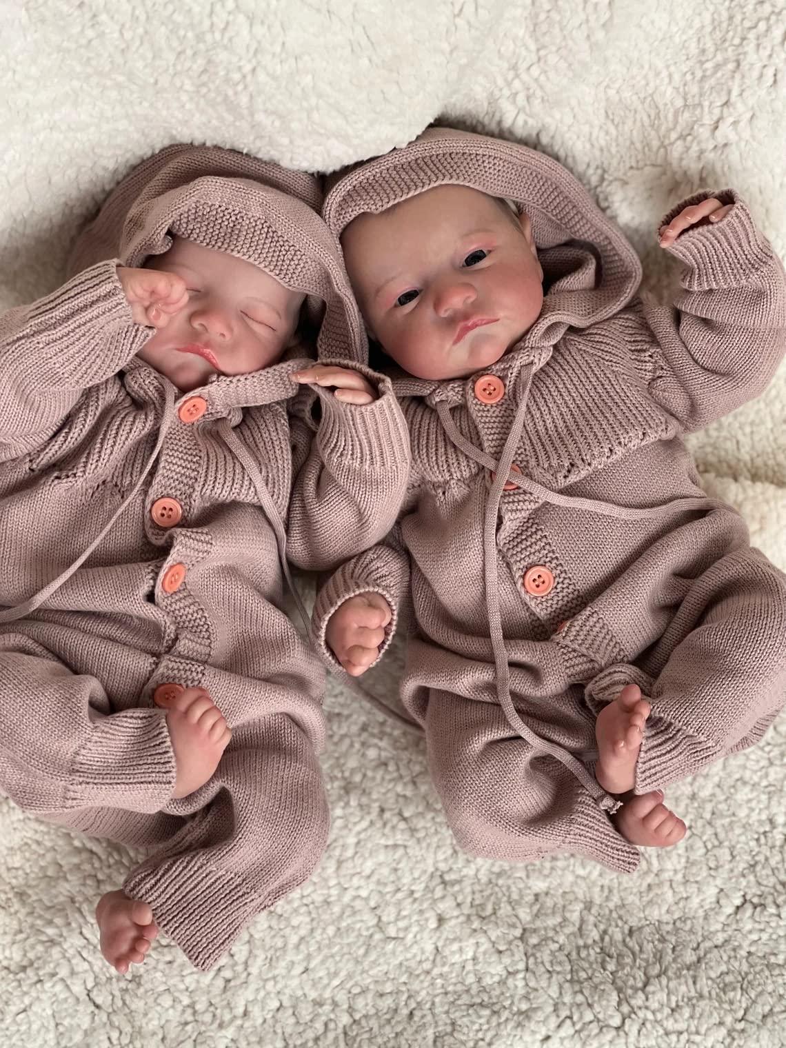 iCradle iCradle Reborn Baby Dolls Twins 19 Inch Newborn Baby Dolls Silicone Doll Boy and Girl Toy Accessories Gift for Collection & Kids Age 3+