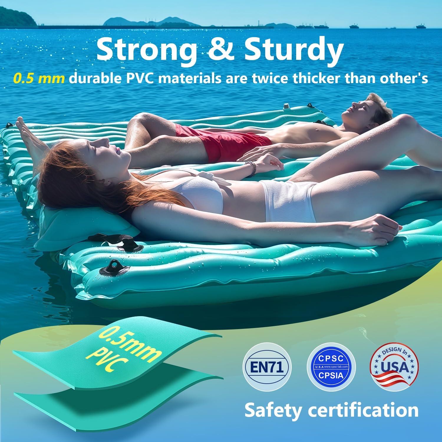 Sunrio Sunrio 114'' X 72'' Giant Inflatable Floating Mat-Pool Float Lake Floats for Adults with Pool Hammock Pool Mats for Floating Swimming Pool, Beach, Lake for Summer Water Party