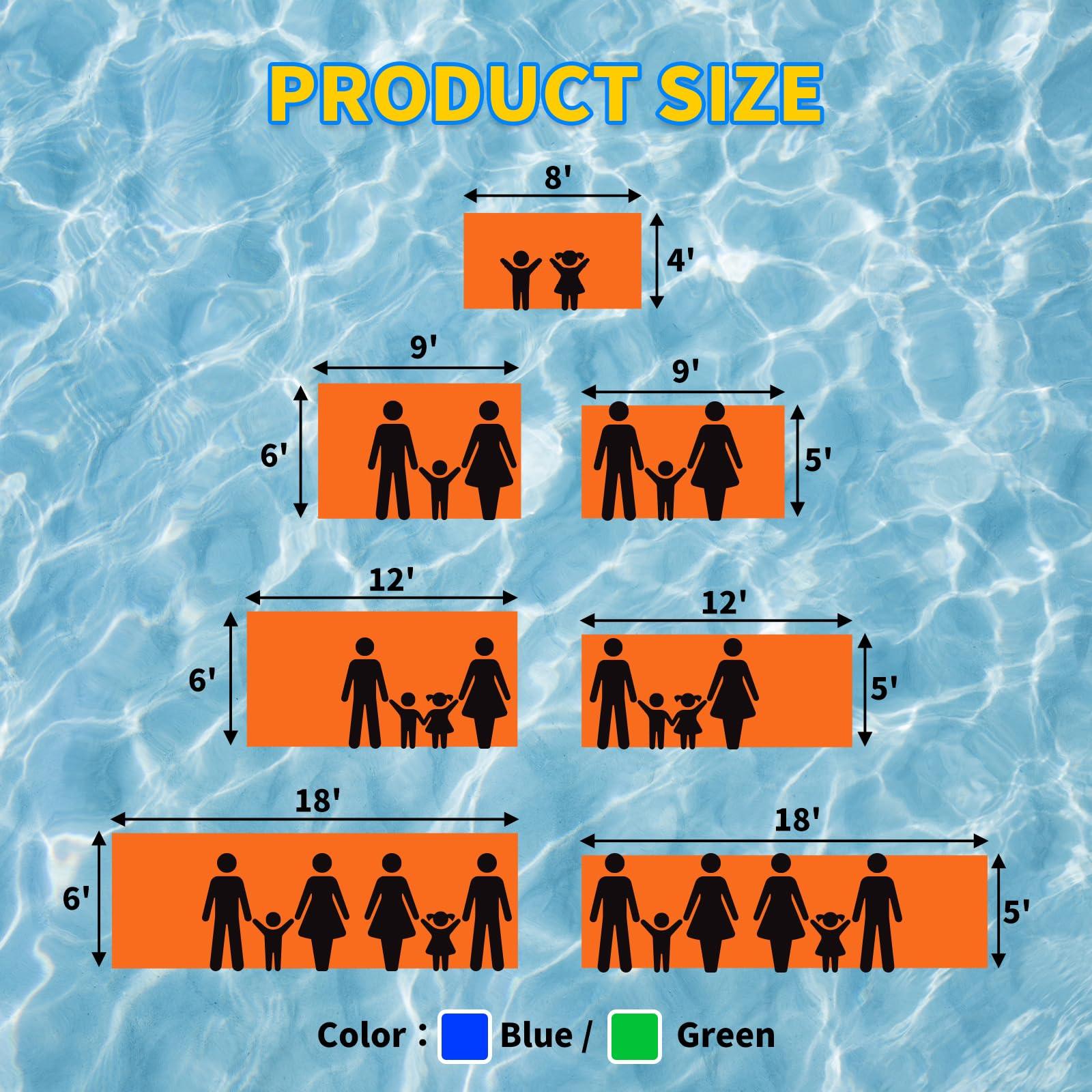 Pipleo 8'/9'/12'/18' Lily Pad Floating Mat, Premium Floating Water Mat for Lake, 3-Layer Tear-Resistant XPE Foam, Extra Large Floating Pad for Water Recreation and Relaxing (12X6 FT, Blue)