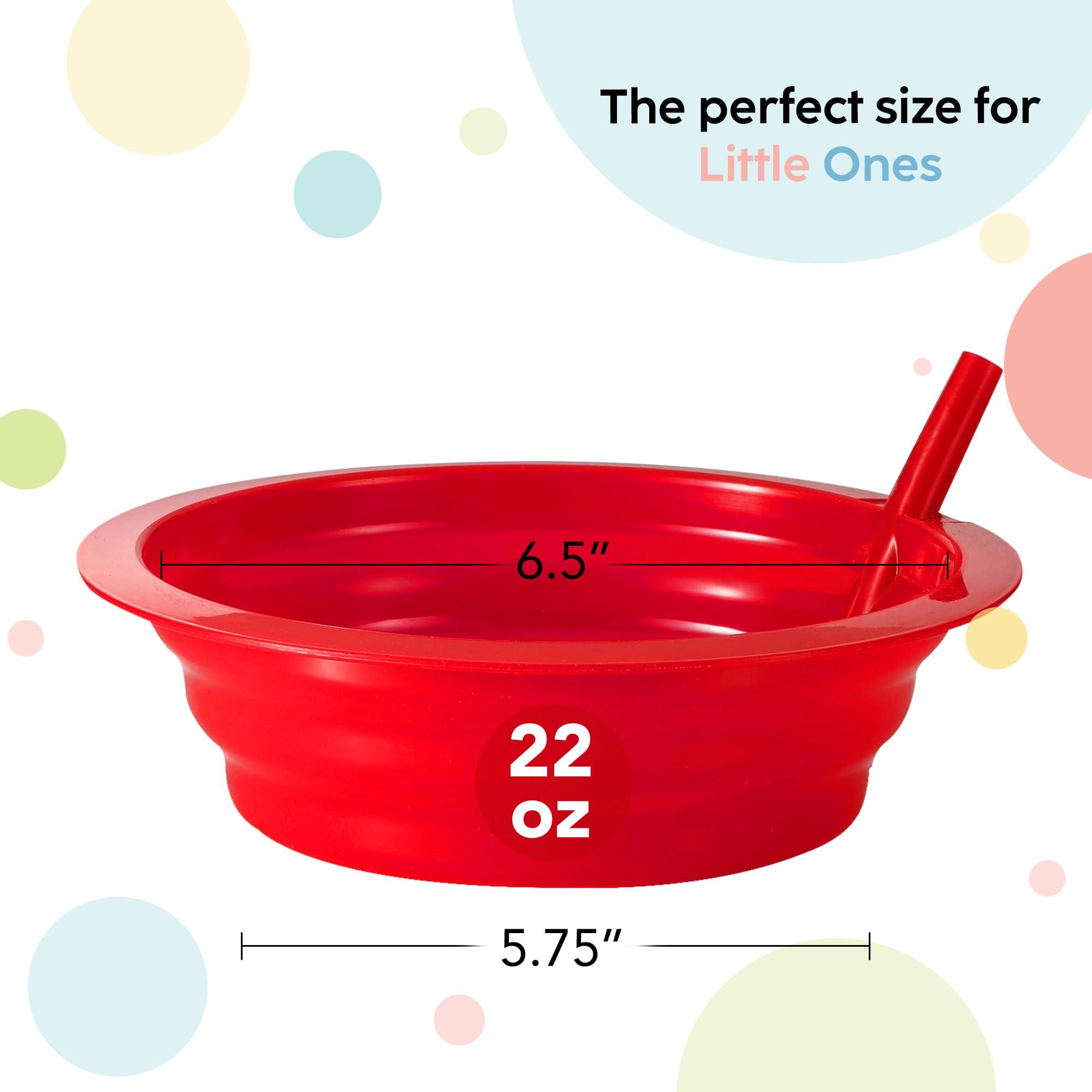 PLASKIDY PLASKIDY Kids Cereal Bowls with Straws - Set of 6 Plastic Bowl with Straw For kids BPA Free Dishwasher and Microwave Safe - 22 Oz Toddlers Bowls with Built-In Straws Includes 3 Cleaning Brushes