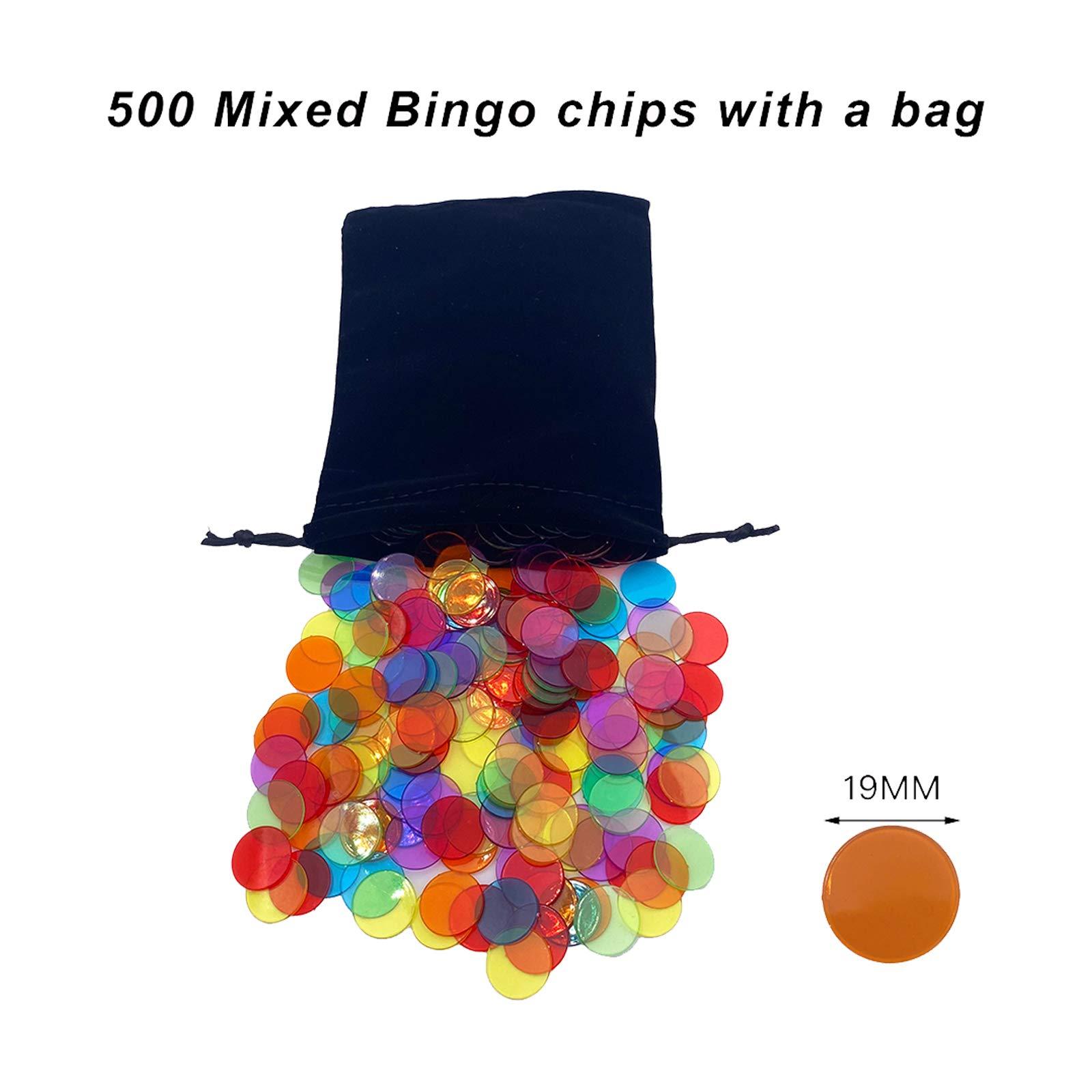 JUNWRROW JUNWRROW Deluxe Bingo Game Set with 6 Inch Cage, Master Board,75 Colored Balls a Bag, 50 Cards, and 500 Color Mix Chips Ideal for Large Groups