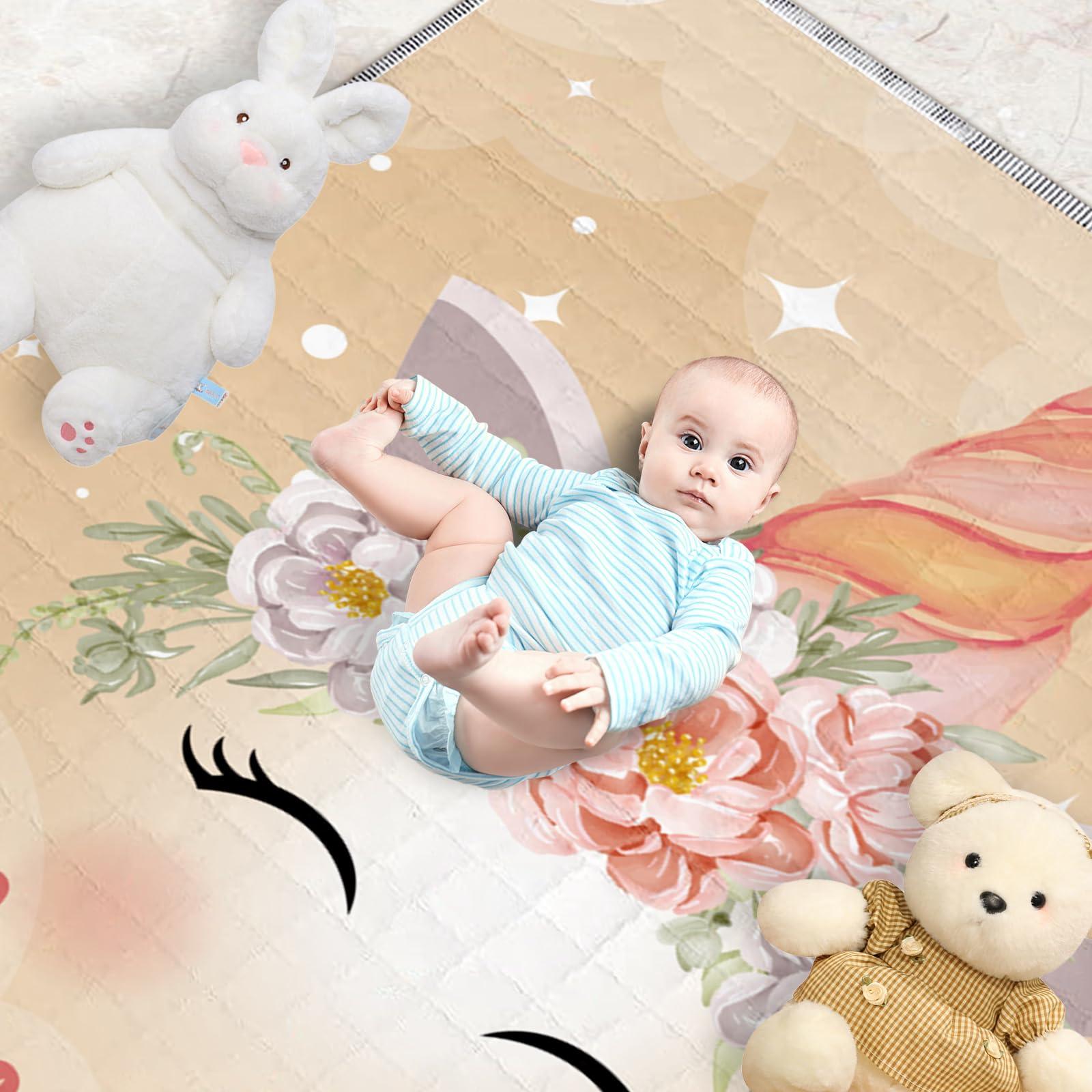 Dyoart Custom Name Baby Play Mat - Soft Horse Pattern Play Mats for Floor, Foldable Waterproof Playmats for Babies and Toddlers Kids, Reversible Baby Crawling Mat for Indoor and Outdoor(43"x 43")