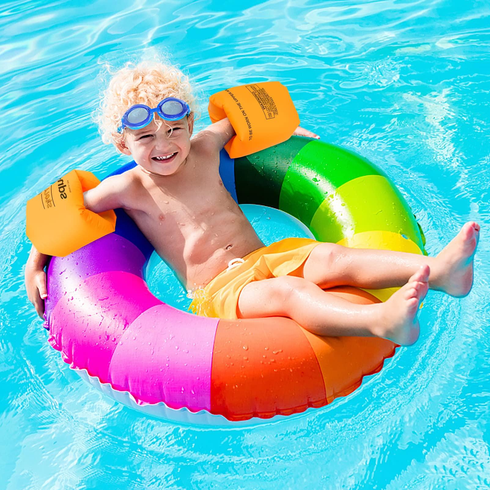 Korlon Tec Arm Floaties for Kids 6-12yrs, PVC Arm Floaties Inflatable Swim Arm Bands Floater Sleeves Swimming Rings and Swimming Goggles Kids Floaties for Pool 6 Pack (Blue)