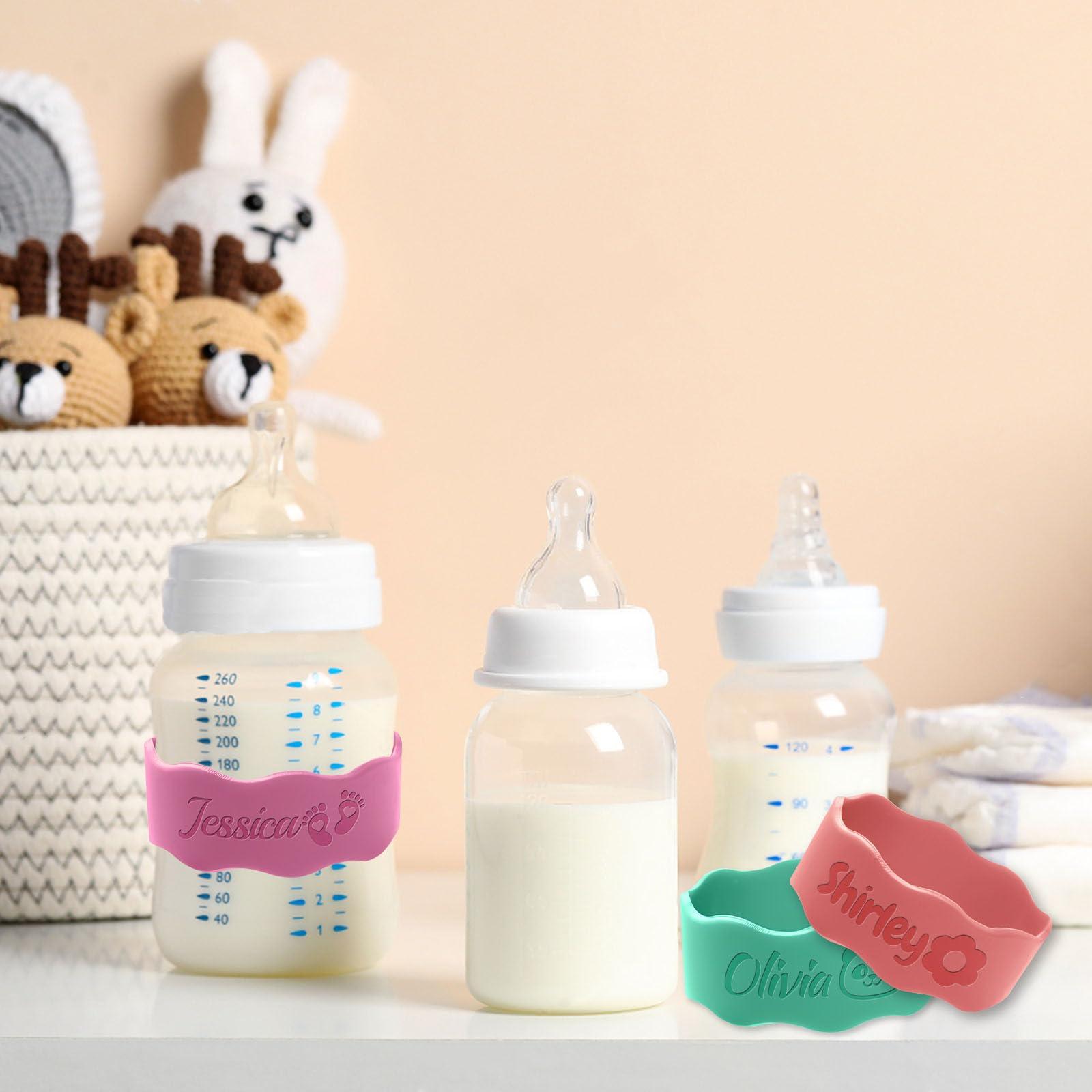 Yananka Custom Baby Bottle Labels Reusable Silicone Name Bands Personalized (up to 10Pcs) Waterproof Anti-Slip for Daycare Customized Newborn Girl Boy Kids Gift