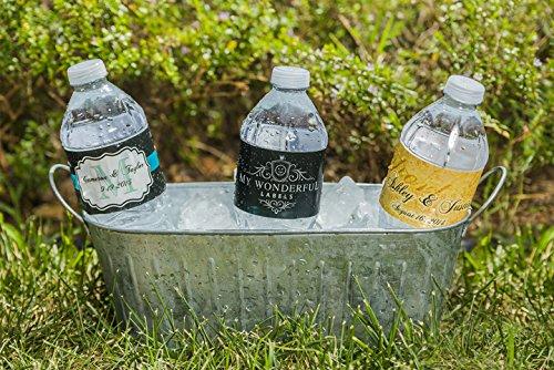 DesignThatSign 100 Burlap Mason Jar Wood Wedding Water Bottle Labels Great for Engagement Bridal Shower Party 8"x2"