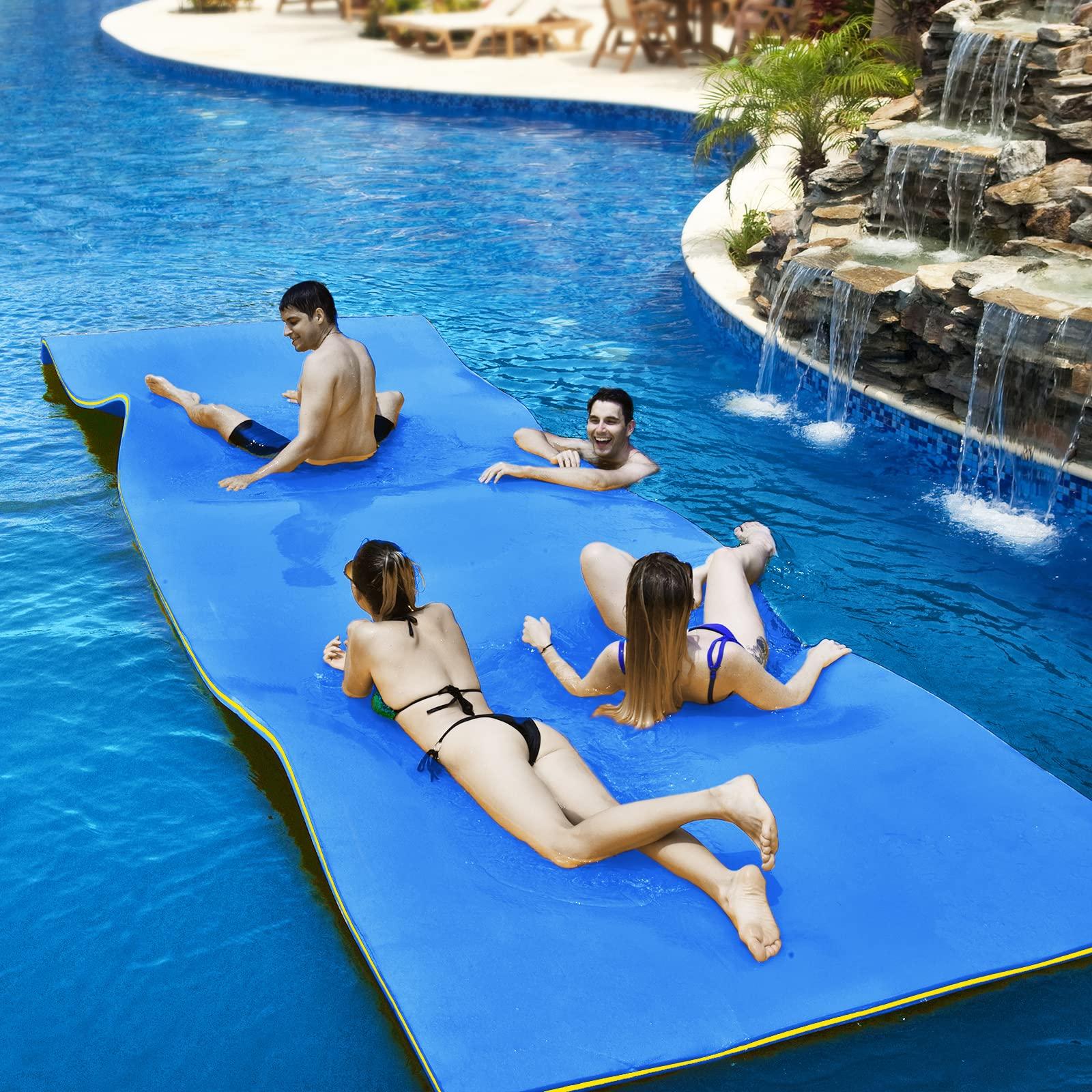 S AFSTAR S AFSTAR 12FT x 6FT Floating Water Mat, 3-Layer XPE Foam Floating Pad with Mooring Device & Roll-Up Straps, Floating Matt for 4-6 Person 880LBS Load, Lily Pad Floating Mat for Lake Pool (Navy)