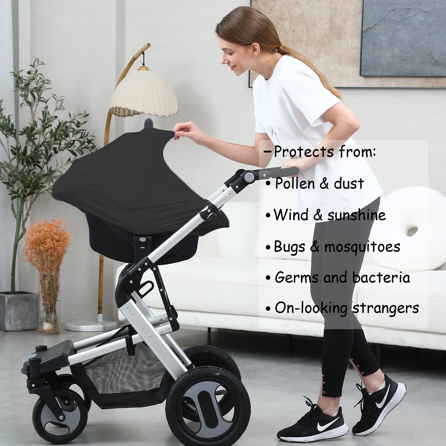 Dudeeghes Carseat Covers for Baby Breastfeeding Multi use Car Seat Canopy Cover, Infant Stroller Canopy Cover for Boy and Girls (Black Print)