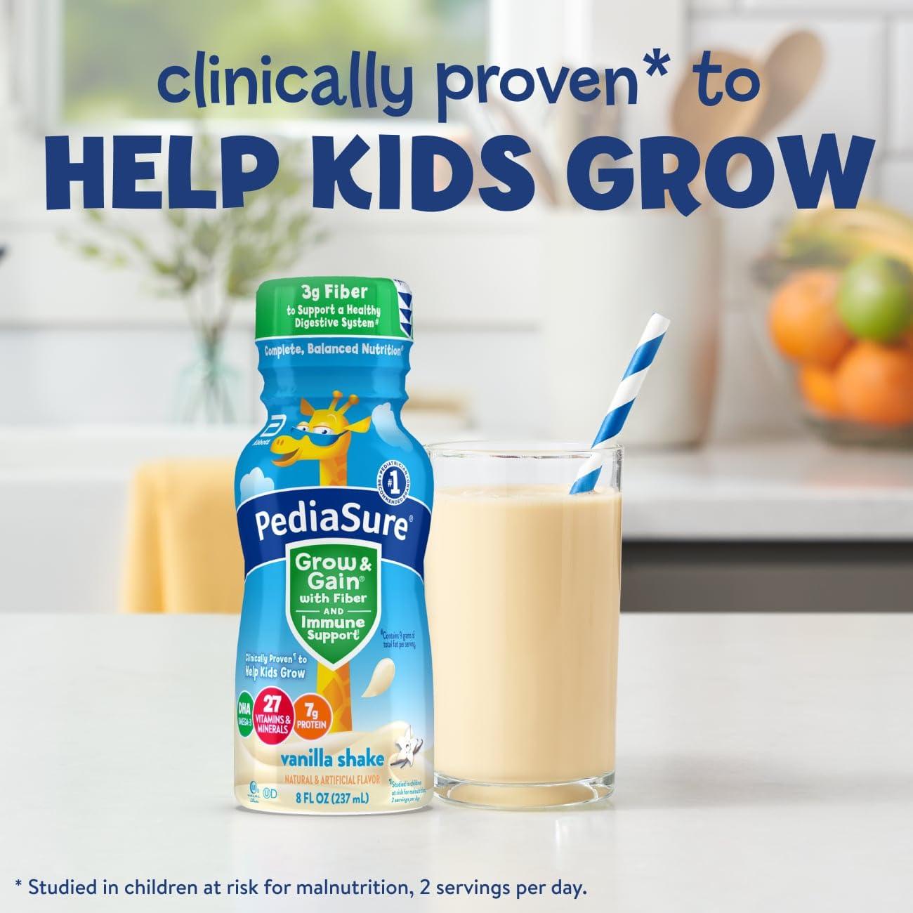PediaSure PediaSure Grow & Gain With Fiber and Immune Support, 3g Fiber for Kids to Support Healthy Digestive System, Kids Protein Shake, DHA Omega-3, Non-GMO, Vanilla, 8 fl oz, Pack of 24