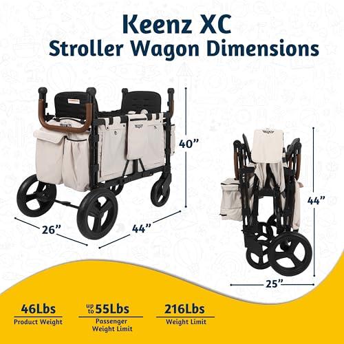 Keenz Keenz XC 2.0 - Luxury Comfort Stroller Wagon | Foldable 2 Passenger Double Seater with Adjustable Canopy | Cream