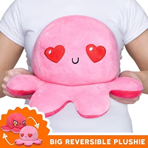 TeeTurtle TeeTurtle - Original Reversible Big Octopus Plushie - Pink Heart Eyes + Fire Eyes - Huggable and Soft Sensory Fidget Toy Stuffed Animals That Show Your Mood - Perfect for Valentine\'s Day!