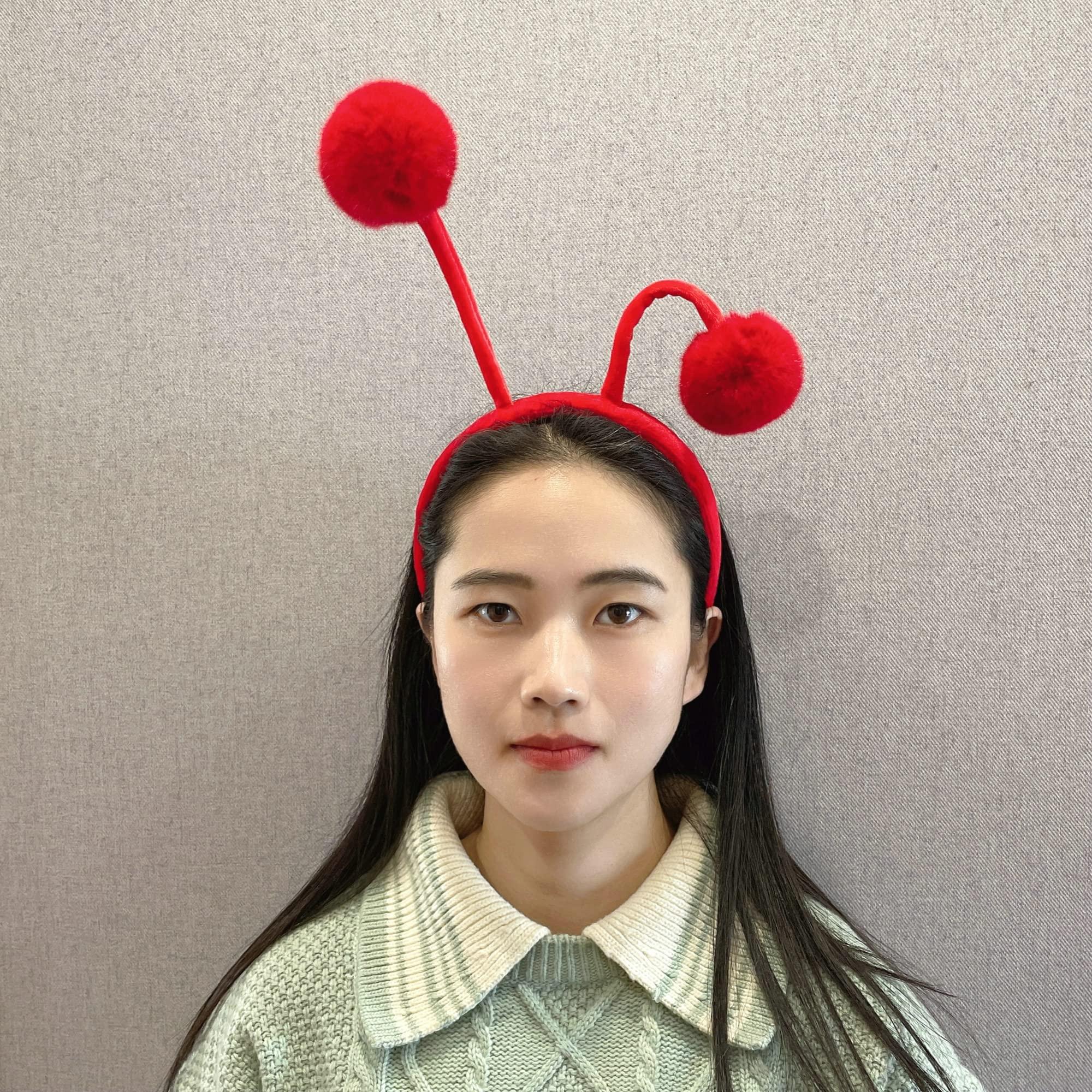 CHEU CHEU antenna headband costume as bee, snail, ant, insect props with bendable plush pom pom bopper (red)