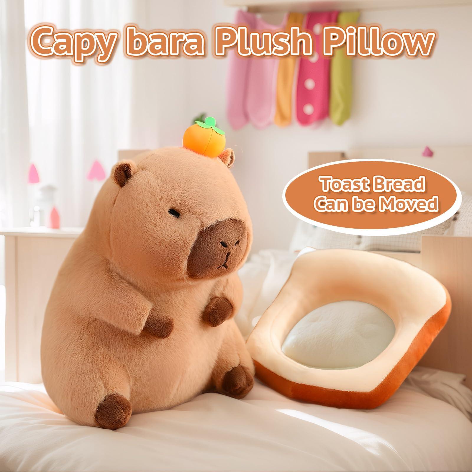 NXNYNZ NXNYNZ Cute Capybara Plush Pillow with Bread Kawaii Soft Orange Capybara Stuffed Aniamls Capybara Plush Toys Hugging Gifts Kids Girls Boys 12 inch