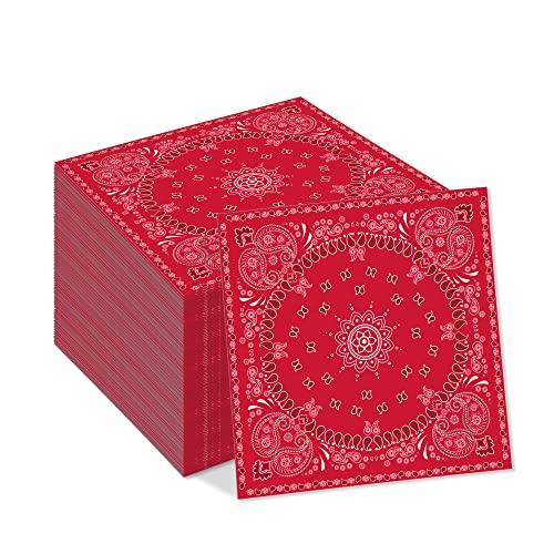 OXYLIPO 40Pcs Red Bandana Western Party Napkins 3 Ply Red bandanas Paisley Print Lunch Dinner Disposable Paper Napkin Set for Western Cowboy Birthday Party Supplies Tableware