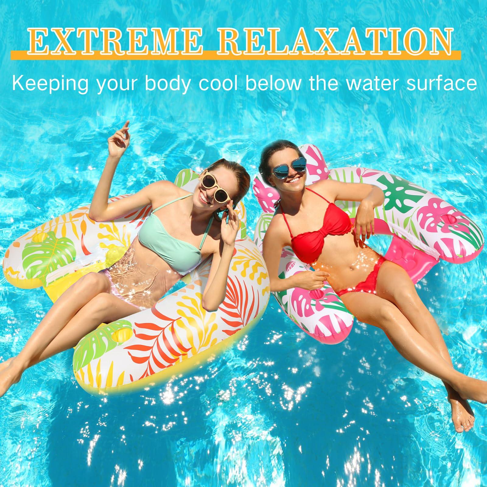 VercanMonth VercanMonth 2 Pack Inflatable Pool Float Chair Adult, Pool Chairs with Cup Holders Backrest, Portable Lounge Floaties for Swimming Pool Summer Toy Floaties Beach Party Floaty for Adult (Classic Style)