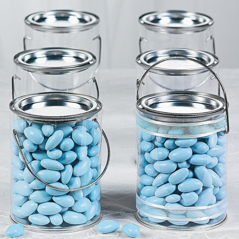 Fun Express Clear Paint Can Containers with Metal Lids (Set of 6 Plastic Buckets) Great for Party Favors, Decor and DIY Projects