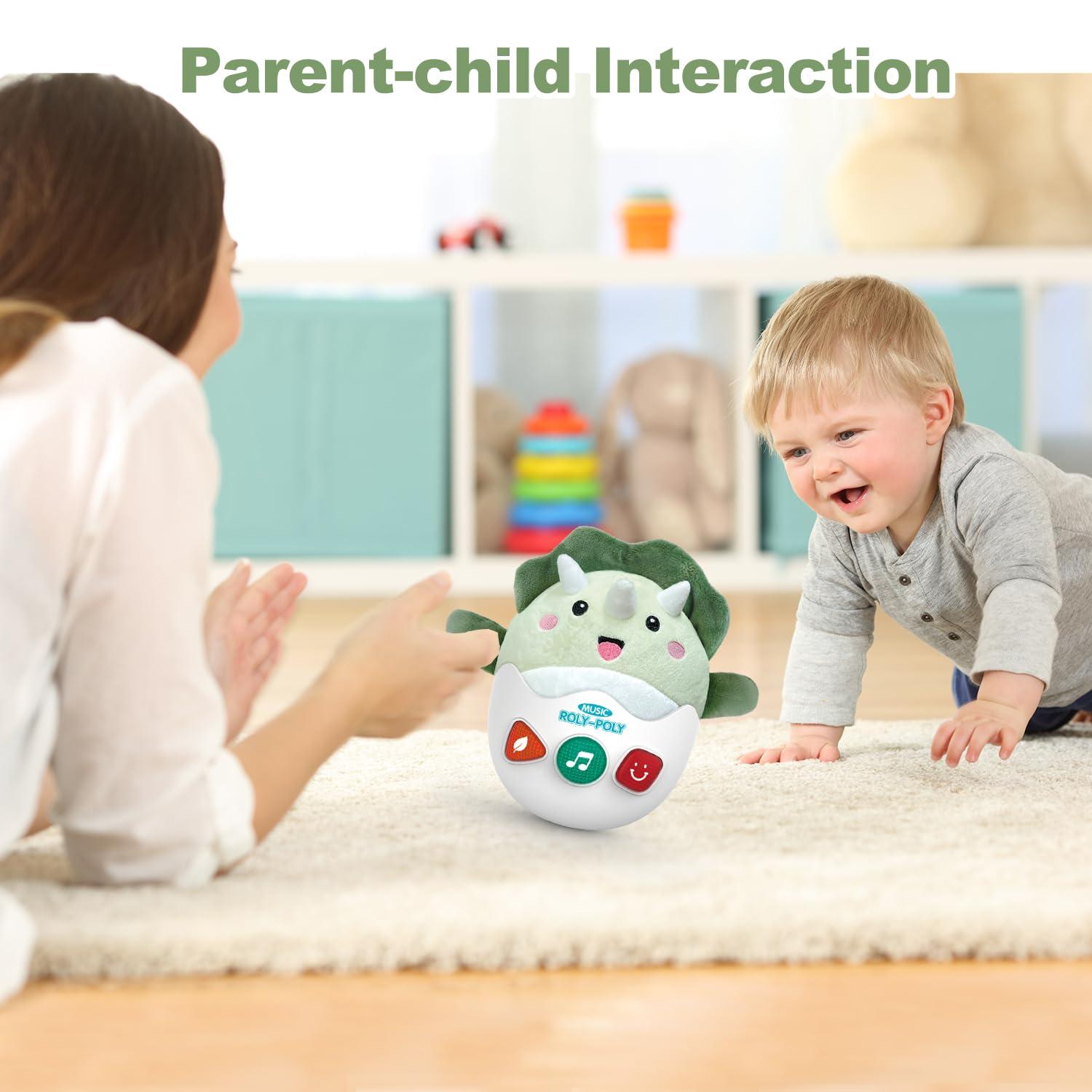 WOWOHAGE WOWOHAGE Baby Dinosaur Toys 0-3-6-12 Months, Musical Infant Toys with Light & Sounds, Soft Plush Stuffed Animal, Newborn Boys Girl 1st Birthday Shower Gift Basket Stuff, Roly-Poly Sensory Tummy Toy