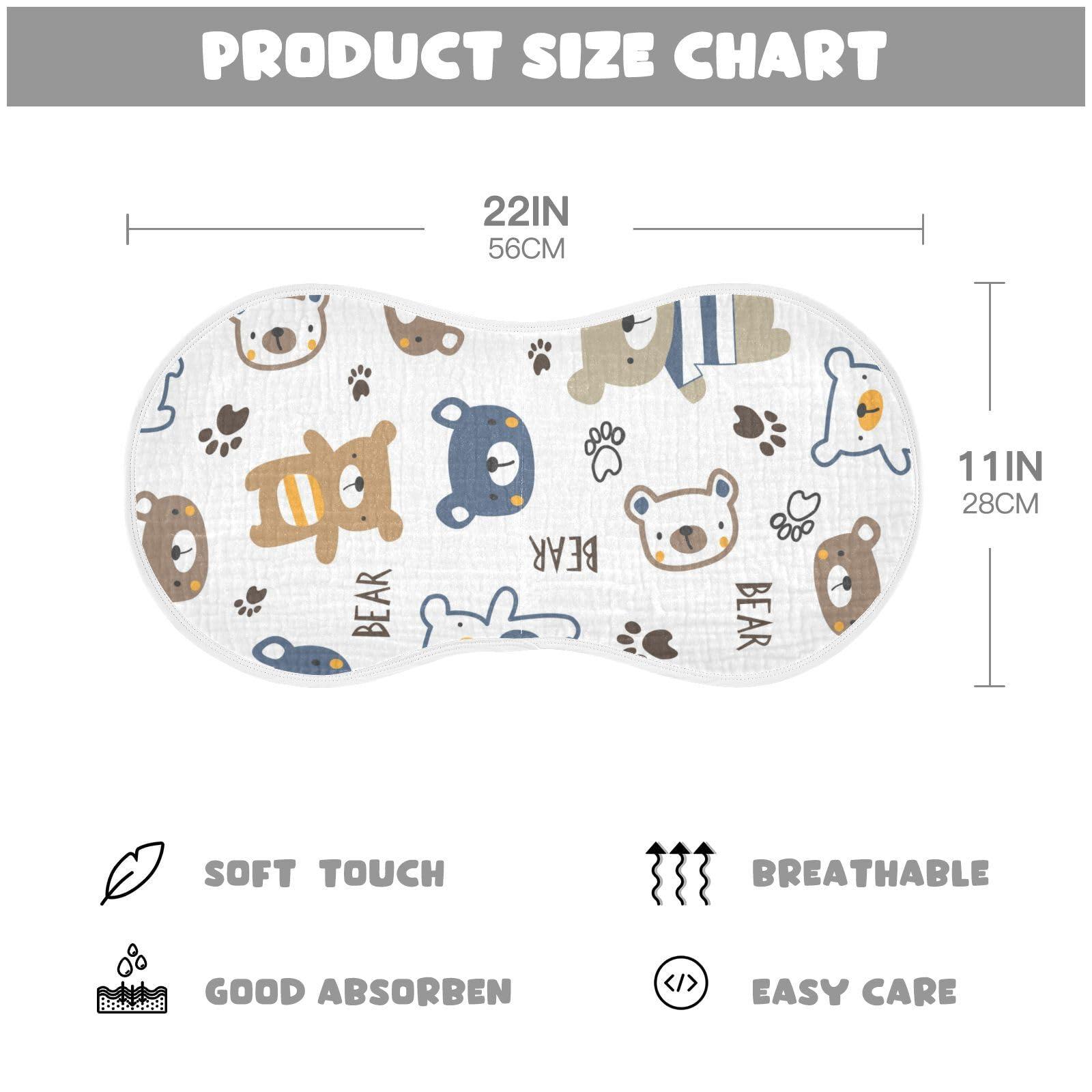 xigua xigua Cute Cartoon Bear Muslin Burp Cloths for Baby Boys and Girls, Ultra Absorbent Unisex Burping Cloths Newborn Towels, 1 Pack