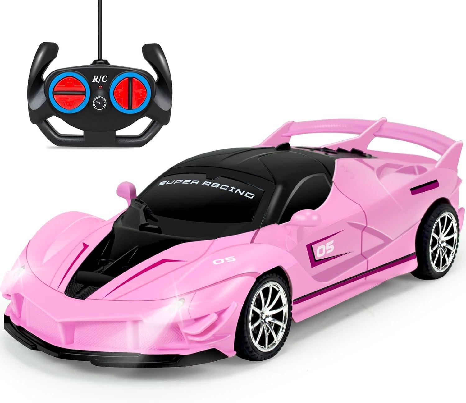 YongnKids Remote Control Car for Girls Kids, Pink RC Cars for Girls, RC Racing Toy with Lights,Hobby RC Cars Electric Power On Road Vehicle Toy Christmas Birthday Gift for Kids Boys Girls Age 3+