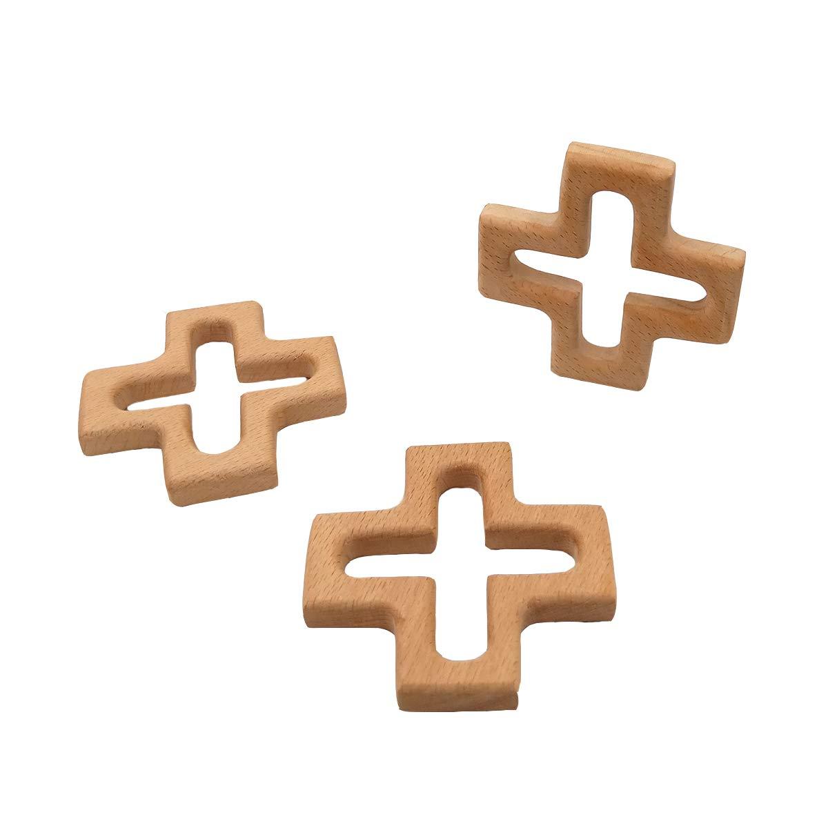 Arakierst Arakierst 2pcs Organic Wood Cross Pure Natural Animal Shape Toys Beech Wooden Handmade Grasping Pattern DIY Pacifier Chain Pendant